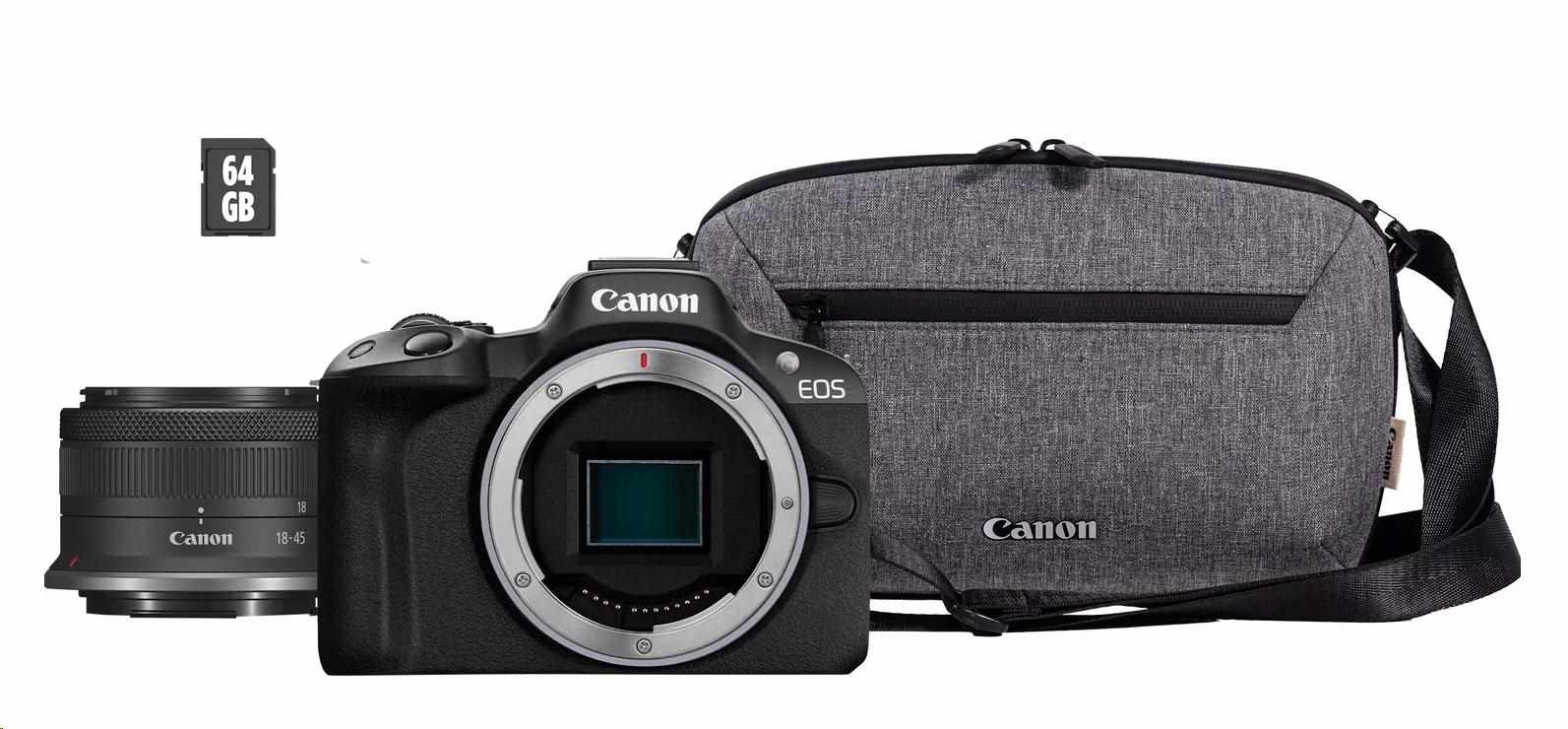 Canon EOS R50 černý + RF-S 18-45 IS STM + Bag + SD (Travel Kit) - poskozen obal0 