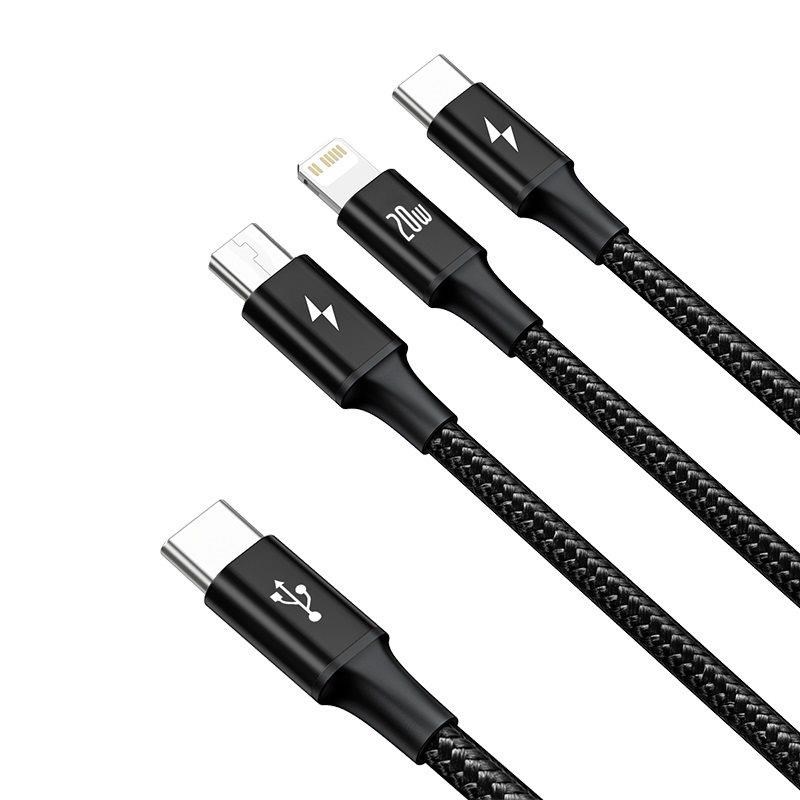 BAZAR - Baseus Rapid Series nabíjecí  datový kabel 3v1 Type-C (Micro USB + Lightning  PD 20W + USB-C) 1.5m černá - NK1 