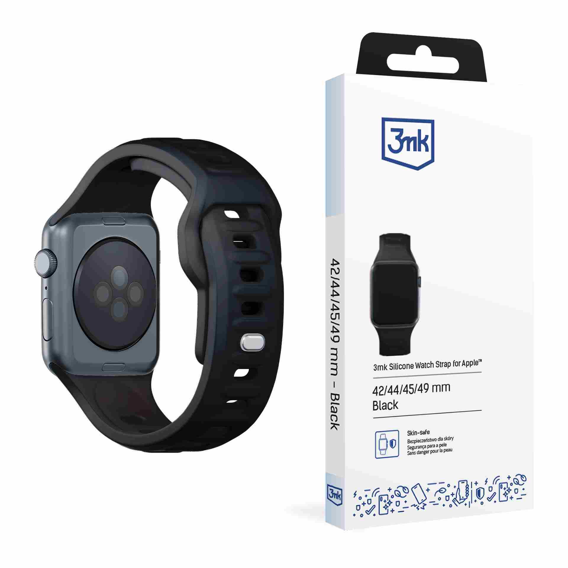 3mk Silicone Watch Strap pro Apple 42 44 45 49 mm Black0 
