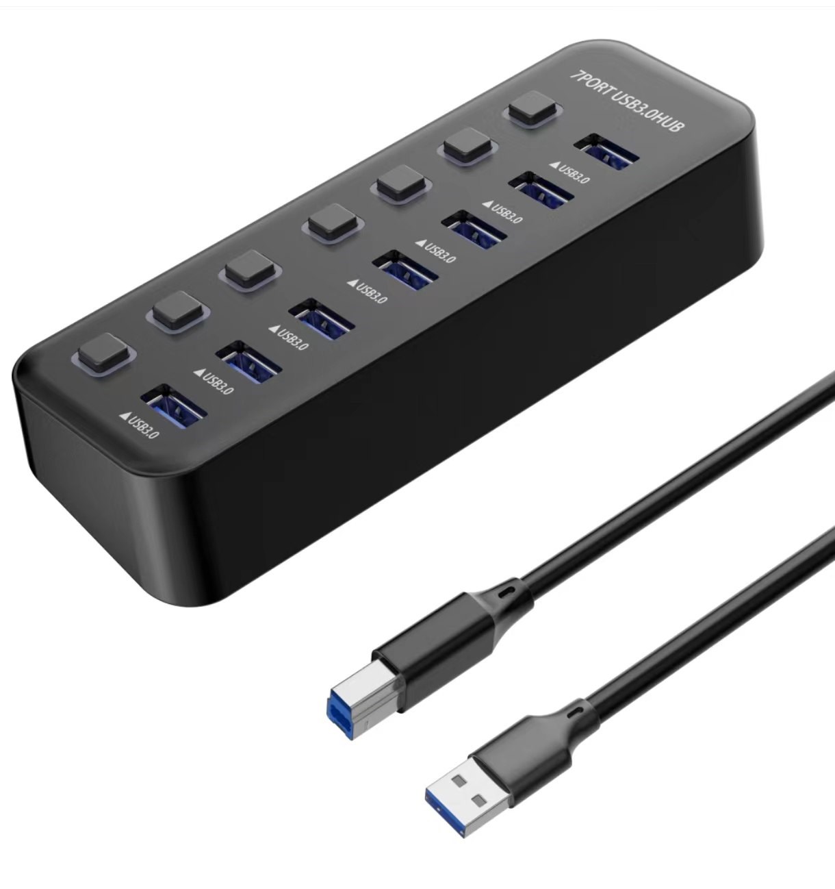 PREMIUMCORD Hub USB 3.2,  7-portový s vypínači portů,  5G SuperSpeed,  Černá0 