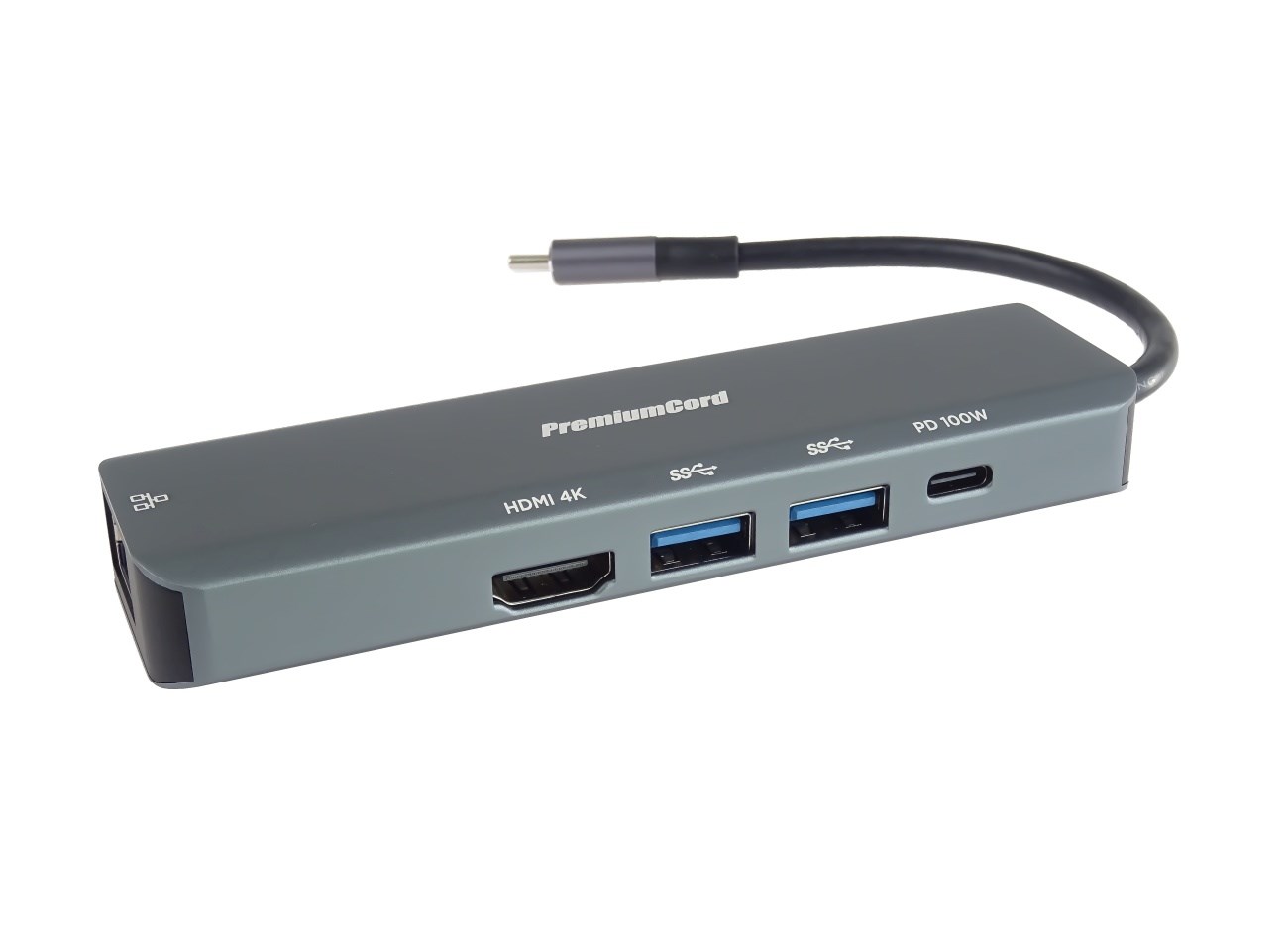 PREMIUMCORD Adaptér USB-C na Gigabit 10/ 100/ 1000Mbps + 1x HDMI,   2x USB3.2,  1x PD 100W konektor,  Šedá0 