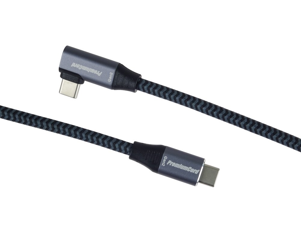 PREMIUMCORD USB-C zahnutý kabel (USB 3.2 Gen2x2, 5A, 100W, 20Gbit/s) 3m, Šedá2 