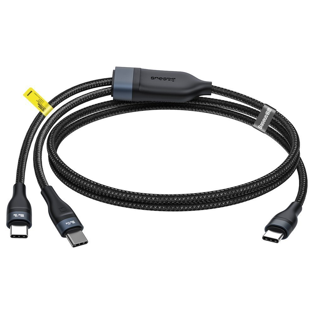 BAZAR - Baseus Flash Series nabíjecí /  datový kabel USB-C na USB-C + USB-C 100W 1, 5m,  černá - Po opravě Náhradní krabice9 
