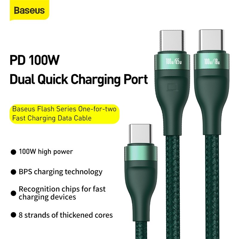 BAZAR - Baseus Flash Series nabíjecí /  datový kabel USB-C na USB-C + USB-C 100W 1, 5m,  černá - Po opravě Náhradní krabice7 