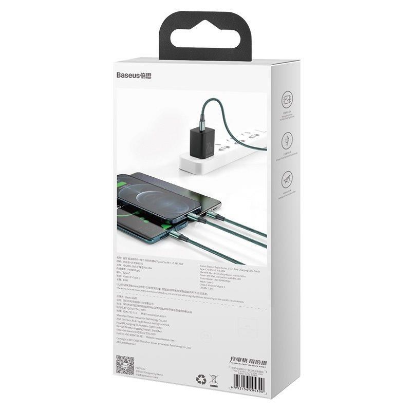 BAZAR - Baseus Rapid Series nabíjecí /  datový kabel 3v1 Type-C/  (Micro USB + Lightning  PD 20W + USB-C) 1.5m zelená7 
