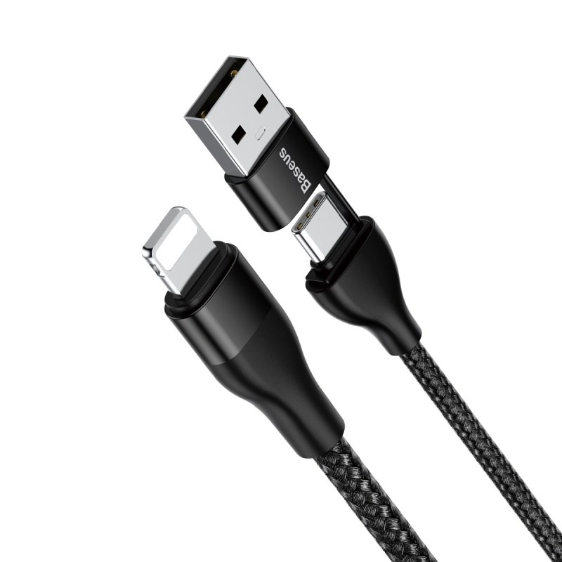 BAZAR - Baseus nabíjecí /  datový kabel 2v1 USB-A + USB-C na Lightning 18W 1m,  černá - Po opravě (Náhradní krabice)0 