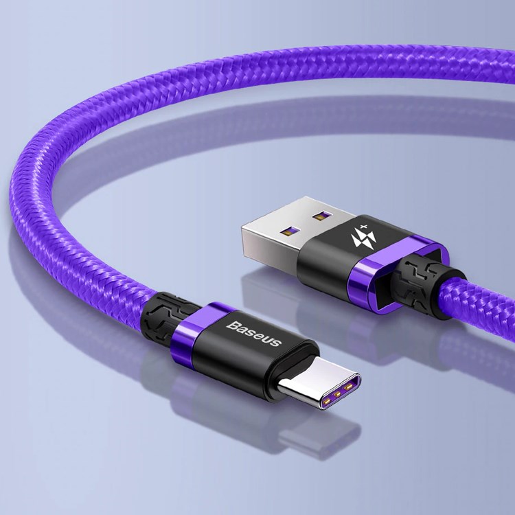 BAZAR - Baseus nabíjecí  datový kabel HW Flash Charge USB-C 40W 2m, fialová - Po opravě (Náhradní krabice)0 