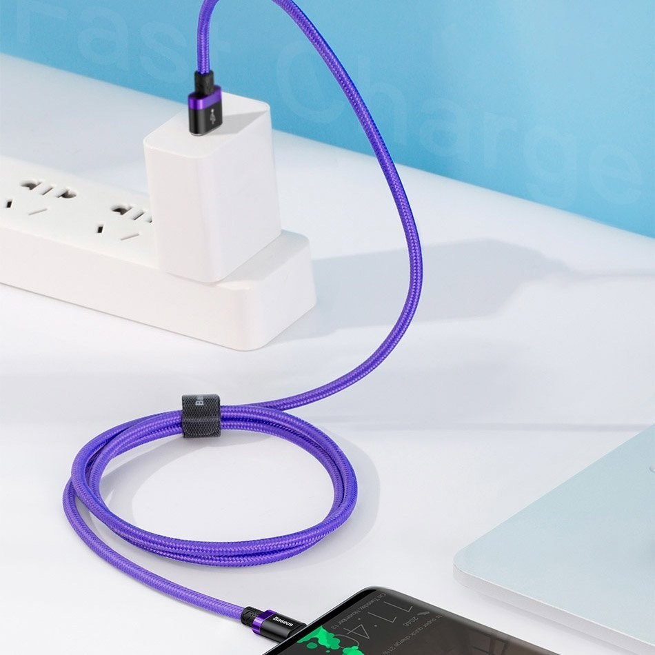 BAZAR - Baseus nabíjecí  datový kabel HW Flash Charge USB-C 40W 2m, fialová - Po opravě (Náhradní krabice)2 