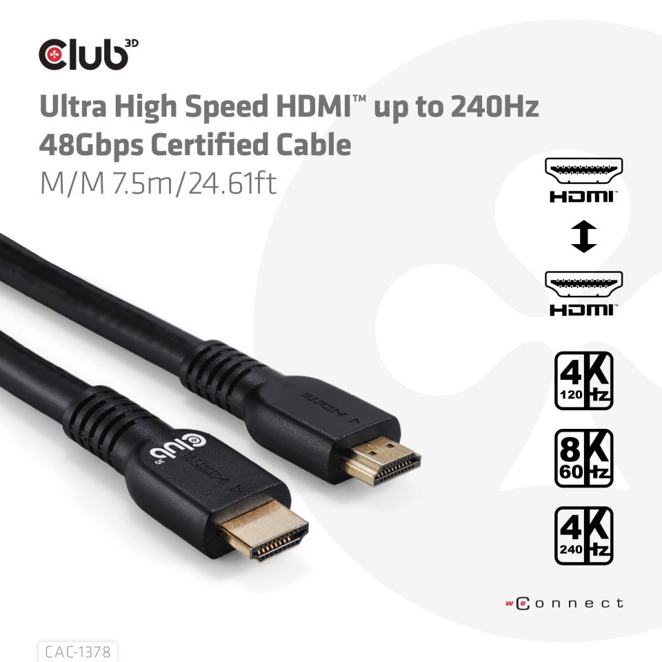 Club3D Kabel HDMI, Ultra Rychlý HDMI™ Certifikovaný Cable, 4K120Hz 8K60Hz, 7.5m3 