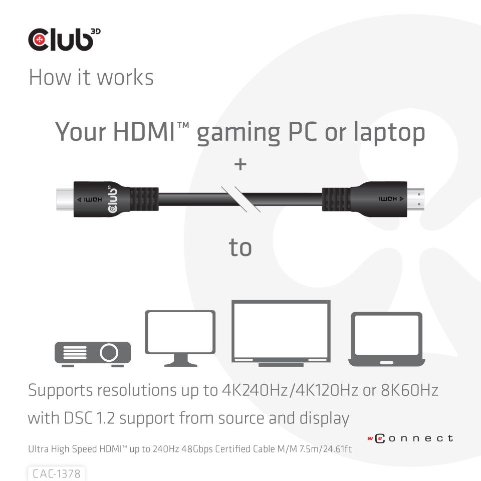 Club3D Kabel HDMI, Ultra Rychlý HDMI™ Certifikovaný Cable, 4K120Hz 8K60Hz, 7.5m5 