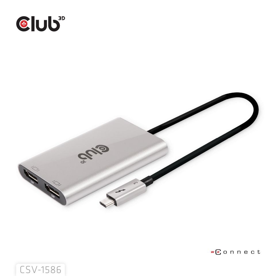 Club3D Video hub Thunderbolt 3 na 2x DP, Dual 4K60Hz nebo Single 8K60Hz 4K120Hz1 