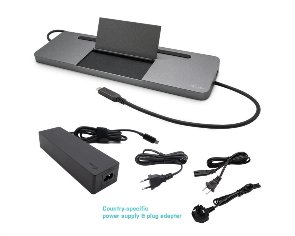 i-tec USB-C Metal Ergonomic 4K 3x Display Docking Station with Power Delivery 85W + i-tec Universal Charger 100W (bundle0 