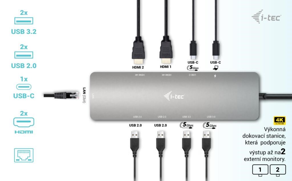 i-tec USB-C Metal Nano 2x HDMI Docking Station,  PD 100W + Charger 100W (bundle)9 