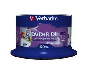 VERBATIM DVD+R(50-pack)DoubleLayer/ Spindle/ 8X/ 8.5 GB/ tlačiteľné/ bez identifikátora0 