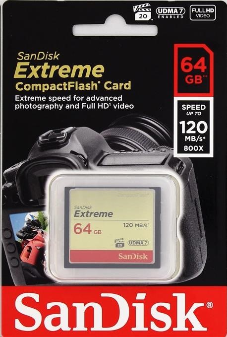 SanDisk Compact Flash 64GB Extreme (R:120/ W:85 MB/ s) UDMA71 