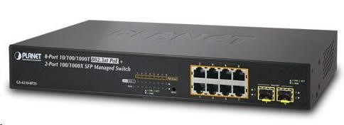 Planet GS-4210-8P2S PoE+ switch 8x 10/ 100/ 1000Base-T,  2x SFP,  802.3at do 120W,  VLAN,  SNMP/ WEB0 