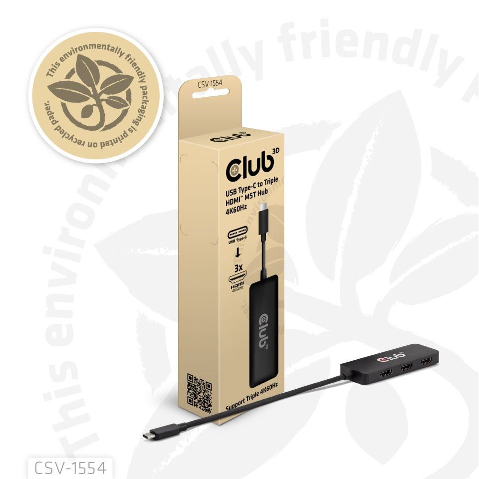 Club3D hub MST USB-C na 3xHDMI, Single: 8K30Hz, Triple: 4K60Hz5 