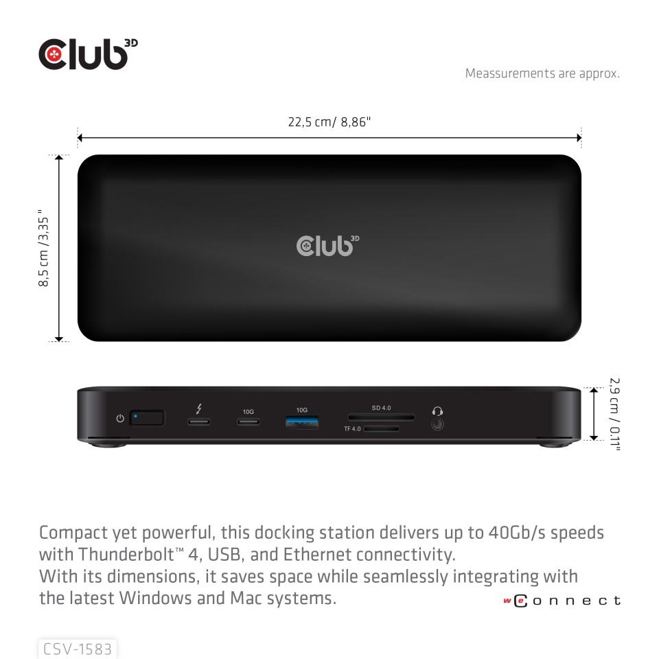 Club3D Dokovací stanice 16v1 ThunderBolt 4, (2xThunderbolt, 3xDP, 2xHDMI, 3xUSB, RJ45, SD-TF Karta, 1xUSB-C, 150W PD)2 