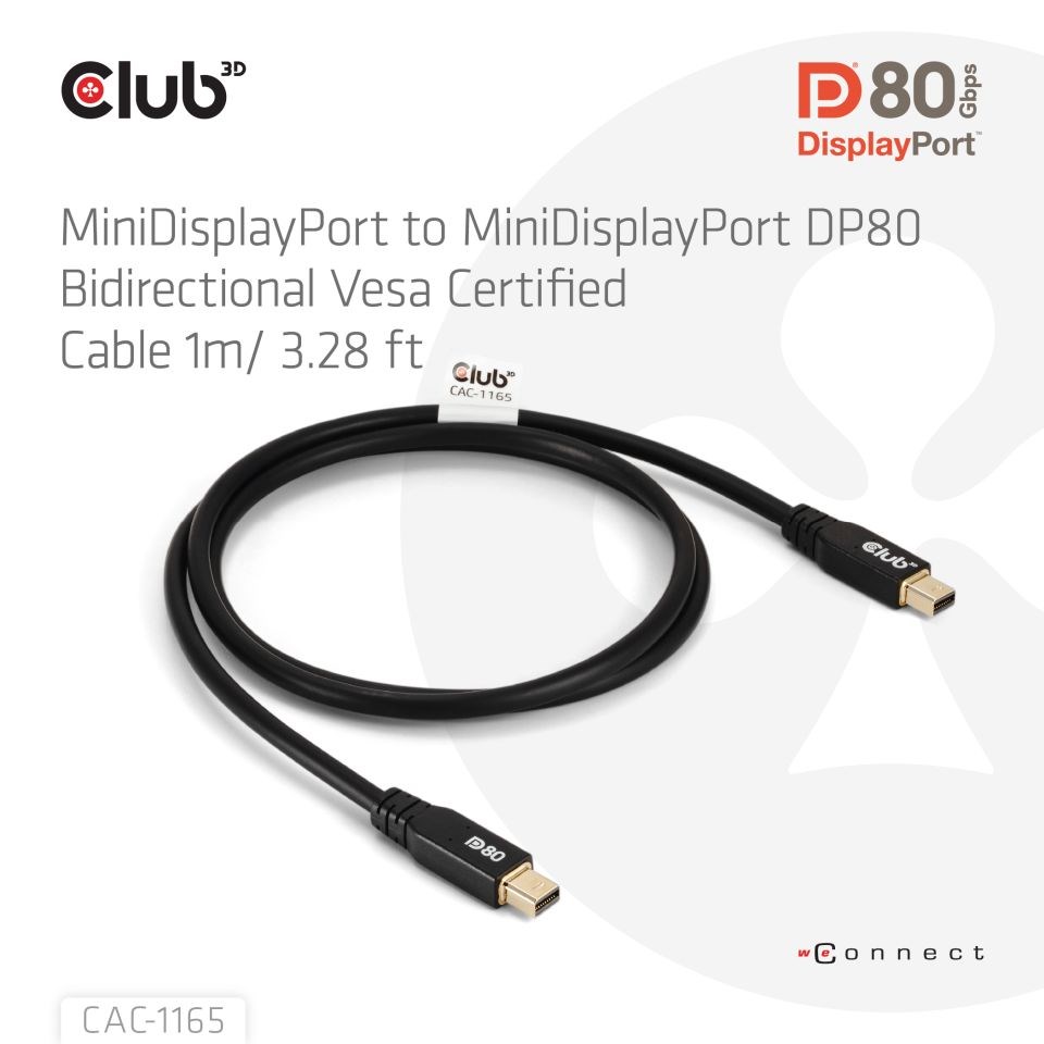 Club3D Kabel MiniDisplayPort 2.1 Certifikovaný, 10K60Hz, DSC1.2, UHBR10, 1m1 