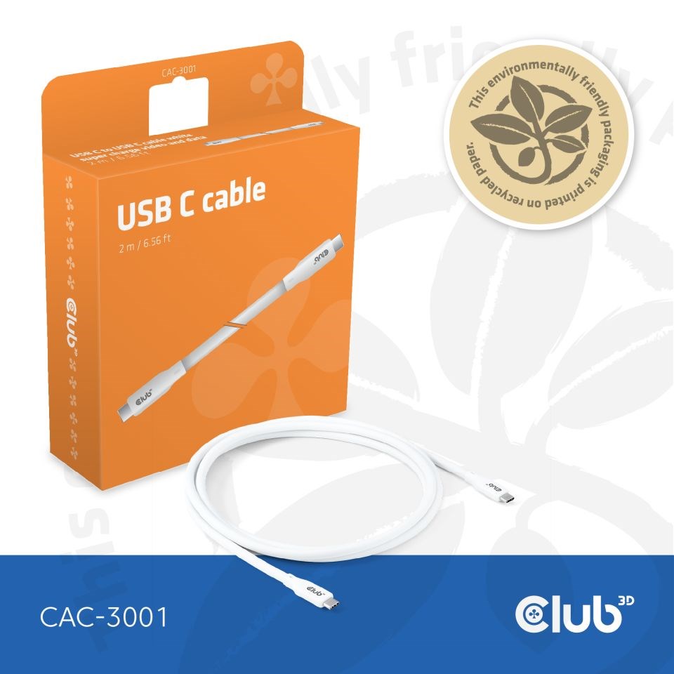 Club3D Kabel USB-C 4.0, 20Gbps, 4K60Hz, PD 240W, 2m, bílá2 