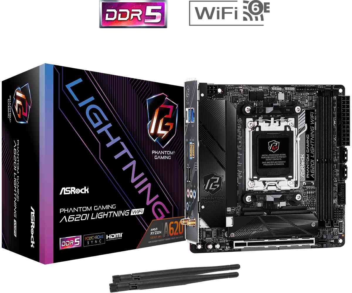 ASRock MB Sc AM5 A620I LIGHTNING WIFI, AMD A620, 2xDDR5, 1xHDMI, Mini-ITX0 