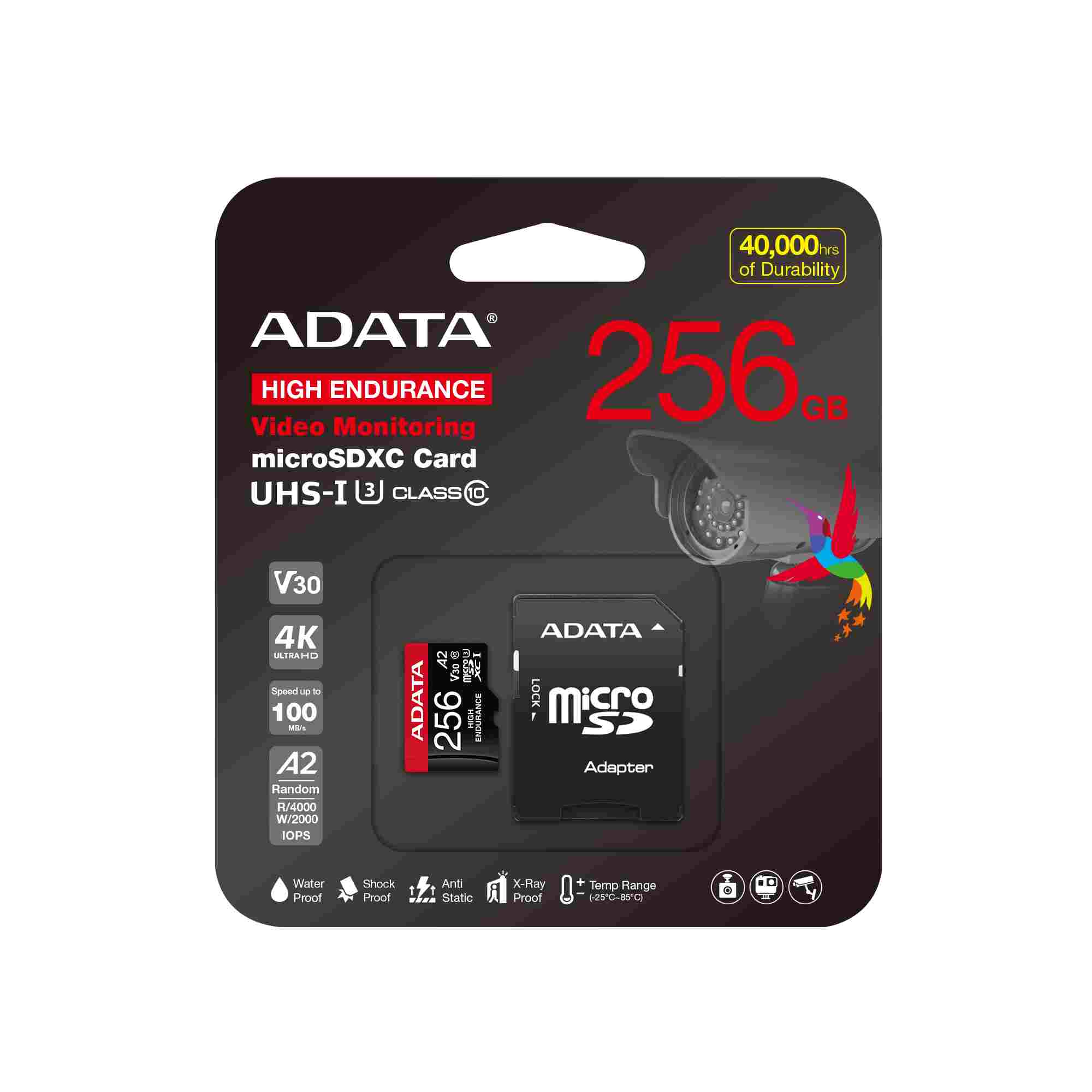 ADATA MicroSDXC karta 256GB High Endurance UHS-I C10 V30 A2 (R:100 W:85 MB s) + SD adaptér0 