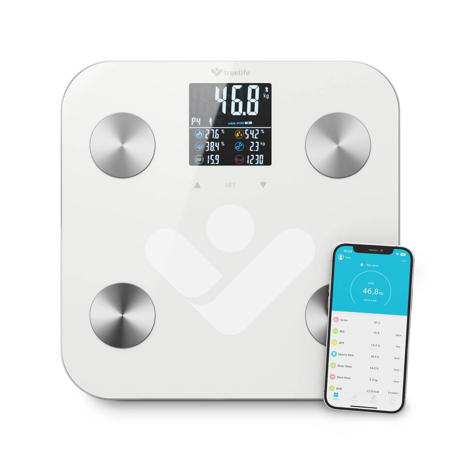 BAZAR - TrueLife FitScale W7 BT - Bioelektrická impedanční bluetooth váha - bílá - Rozbaleno (Komplet)0 