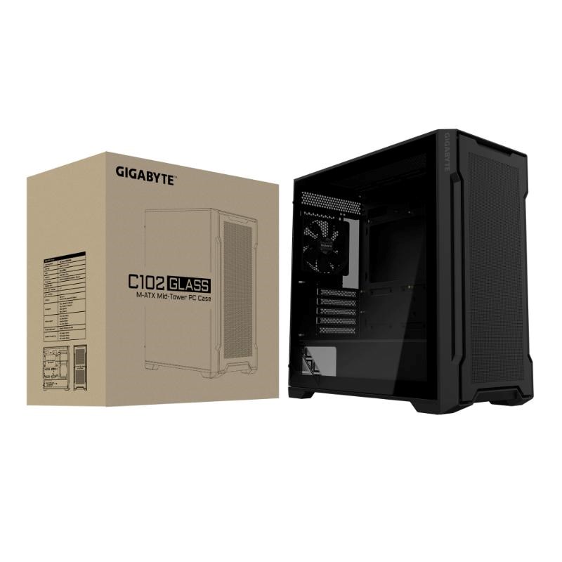 GIGABYTE PC Skříň GB-C102G,  Mid Tower,  2x USB3.0,  Průhledná bočnice,  2x 120mm Fan,  černá7 