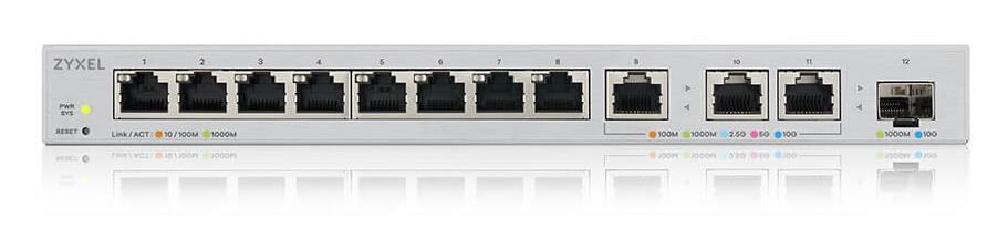 Zyxel XGS1250-12 12-portový gigabitový webový manažovateľný prepínač,  8x Gigabit RJ45,  3x MultiGig 1/ 2.5/ 5/ 10G,  1x SFP+1 