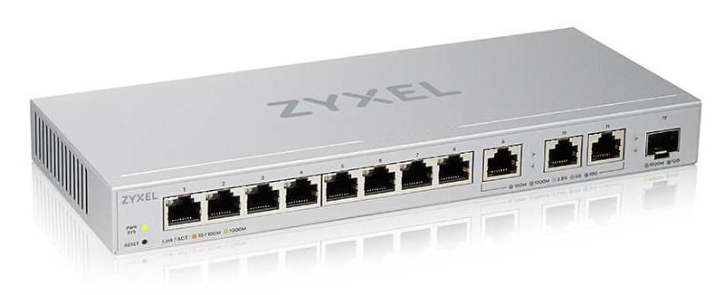 Zyxel XGS1250-12 12-portový gigabitový webový manažovateľný prepínač,  8x Gigabit RJ45,  3x MultiGig 1/ 2.5/ 5/ 10G,  1x SFP+3 