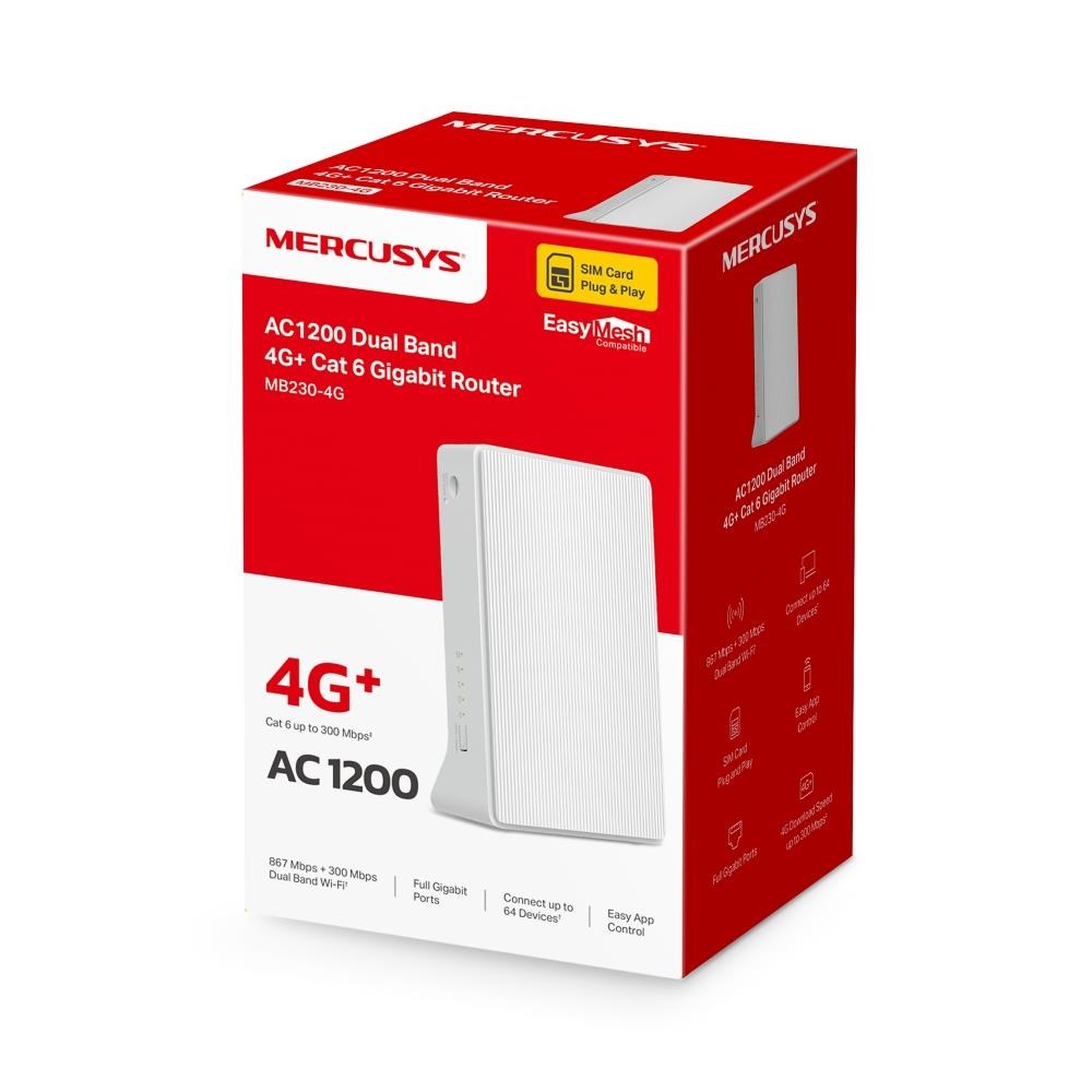 Mercusys MB230-4G WiFi5 router (AC1200,  4G LTE Cat6,  2, 4GHz/ 5GHz, 1xGbE LAN/ WAN, 1xGbE LAN, 1xnanoSIM)3 