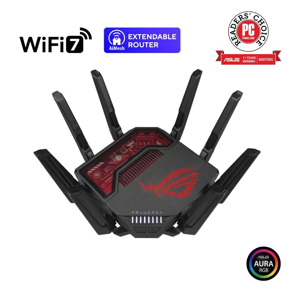ASUS Herní Router ROG Rapture GT-BE19000,  3-pásmový WiFi7 Router,  2x WAN,  4x LAN,  AiMesh2 