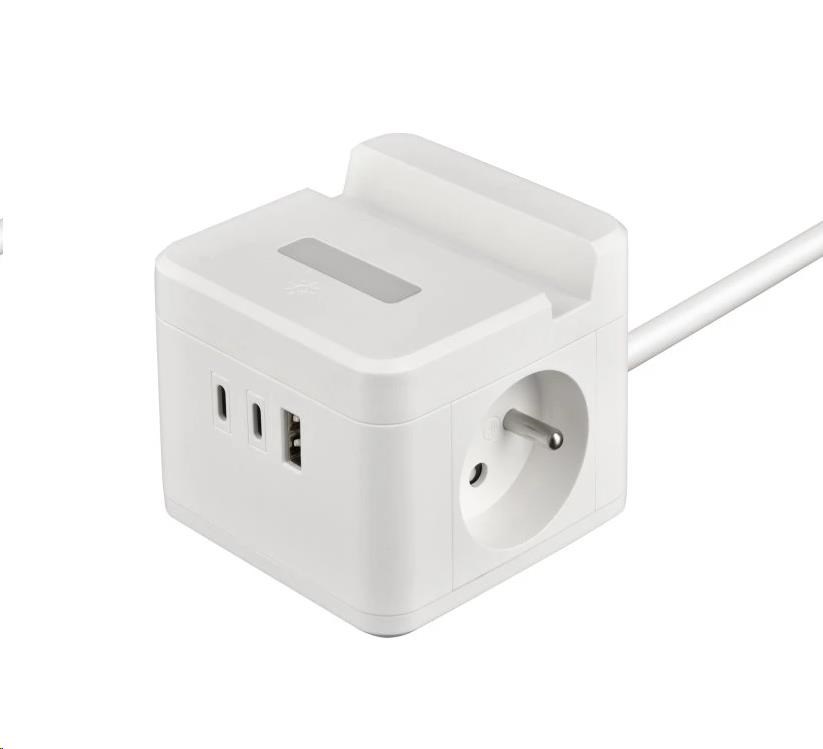 Viking síťový adaptér YC23H,  2x 230 V,  1x USB-A,  2x USB-C,  dotykové světlo,  funkce stojánku,  bílá0 