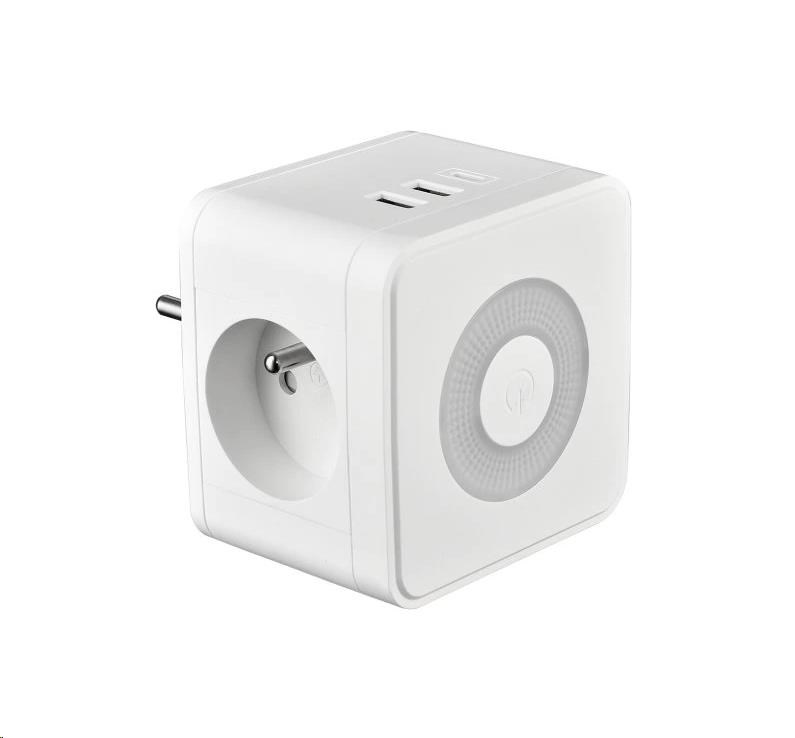 Viking síťový adaptér Y23L,  2x 230 V,  1x USB-A,  2x USB-C,  dotykové světlo,  bílá1 