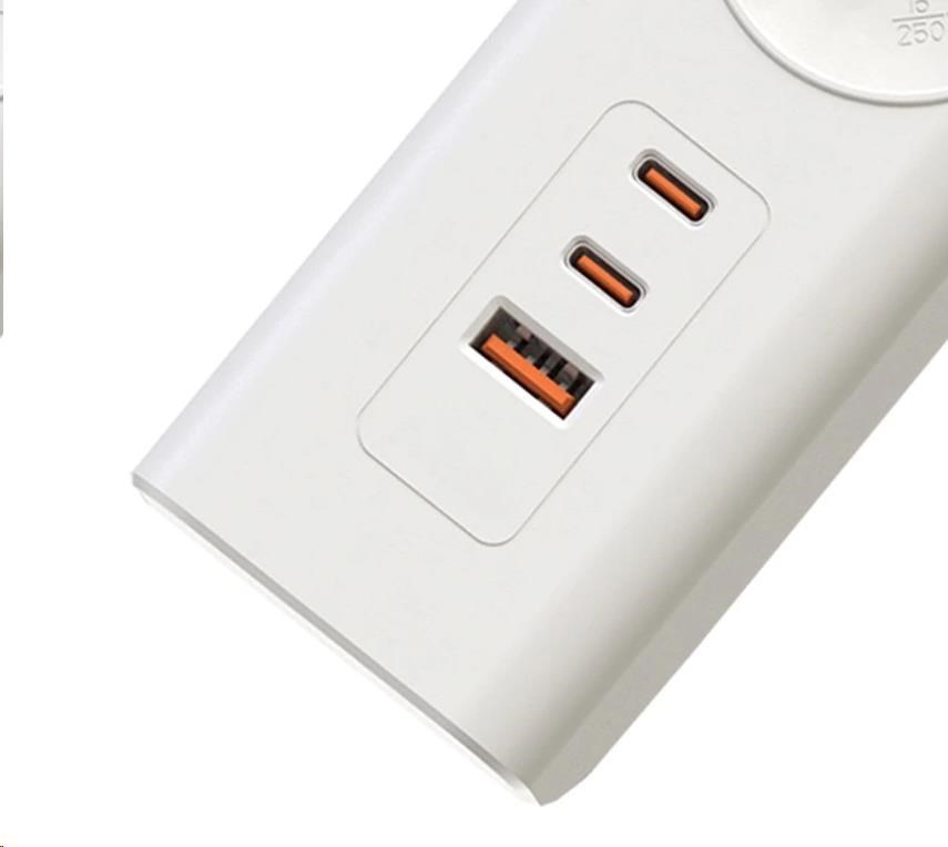 Viking síťová prodlužovací zásuvka YC53,  5x AC 230V,  1x USB-A,  2x USB-C,  délka 1, 5 m,  bílá2 