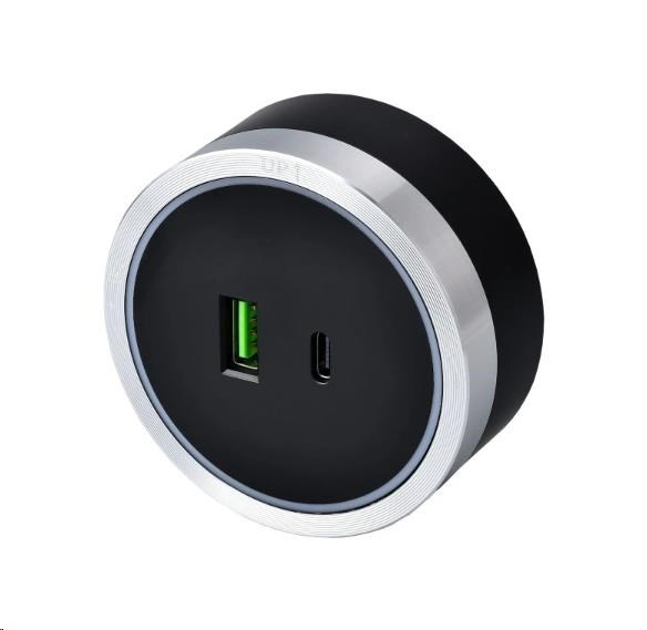 Viking zásuvkový modul A60,  1x USB-A,  1x USB-C,  PD,  stříbrno-černá0 
