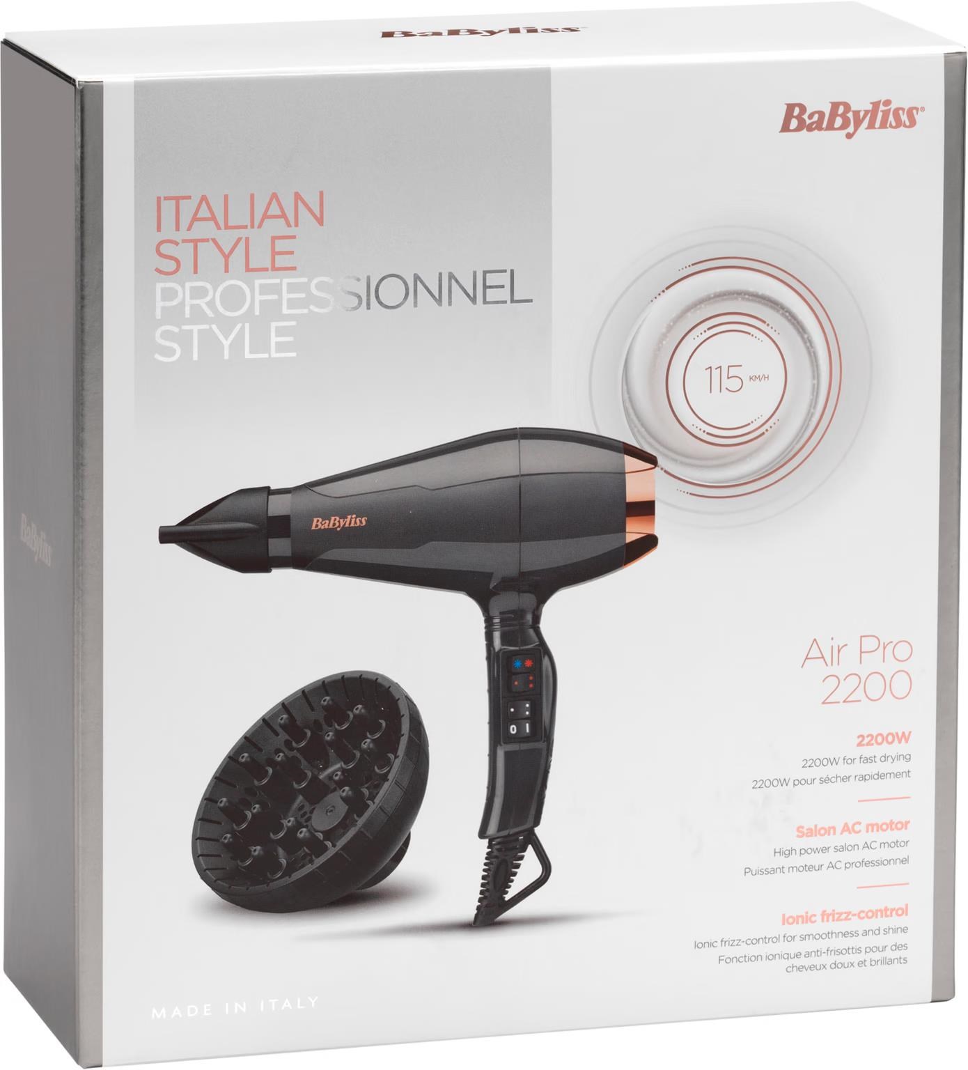 BaByliss Italian Air Pro 2200 6719DE fén na vlasy,  2200 W,  3 teploty a 2 rychlosti,  ionizace,  černá6 