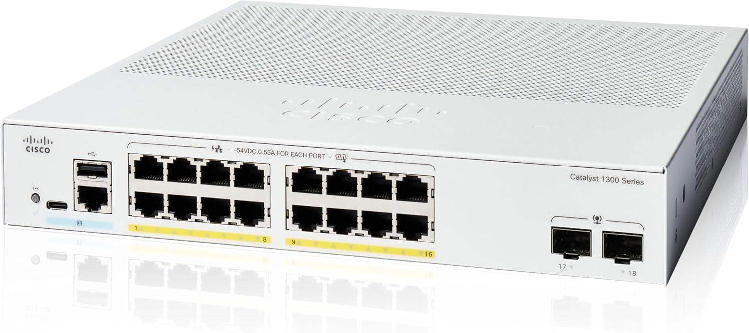 Cisco Catalyst switch C1300-16P-2G (16xGbE,2xSFP,16xPoE+,120W,fanless) - REFRESH0 