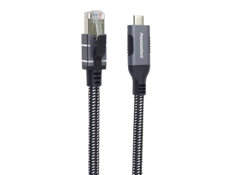 PremiumCord Ethernetový kabel USB-C na LAN RJ45 10 100 1000, 1m1 