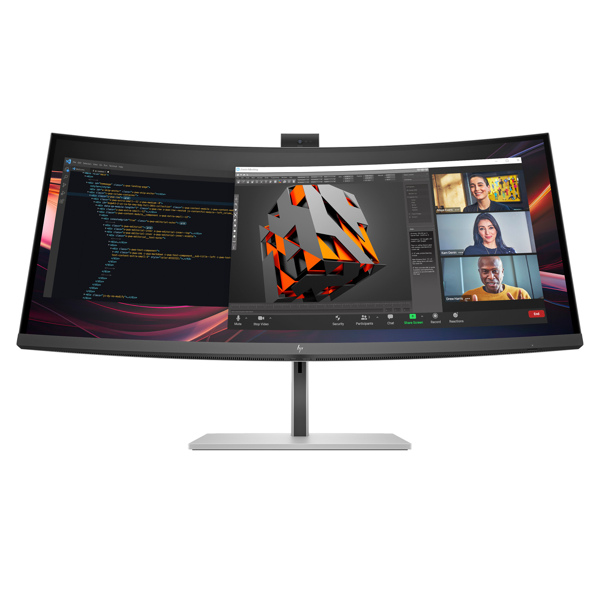 HP LCD 734pm 34 Curved 3440x1440, IPS, 2000:1, 400nits, 5ms, HDMI 2.0, DP1.4, USB3-C, 5xUSB-A, 4x3W spkr, Cam, RJ-45, TB4-100W, 5/ 5/ 50 