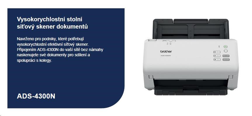 Skener BROTHER ADS-4300N DUALSKEN A4 40 str./ 80 duálny 600x600 60ADF USB LAN1 