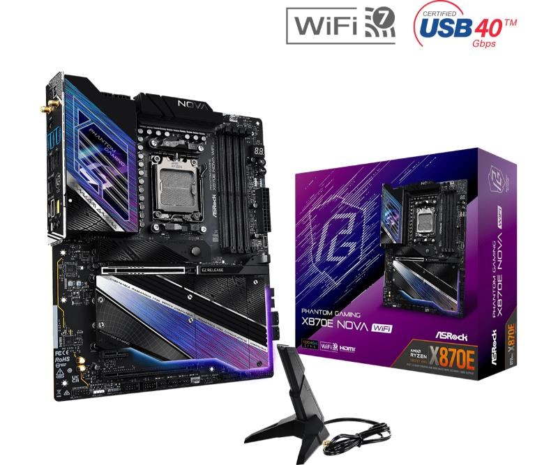 ASRock MB Sc AM5 X870E NOVA WIFI, AMD X870, 4xDDR5, 1xHDMI, 2xThunderbolt, WI-FI0 