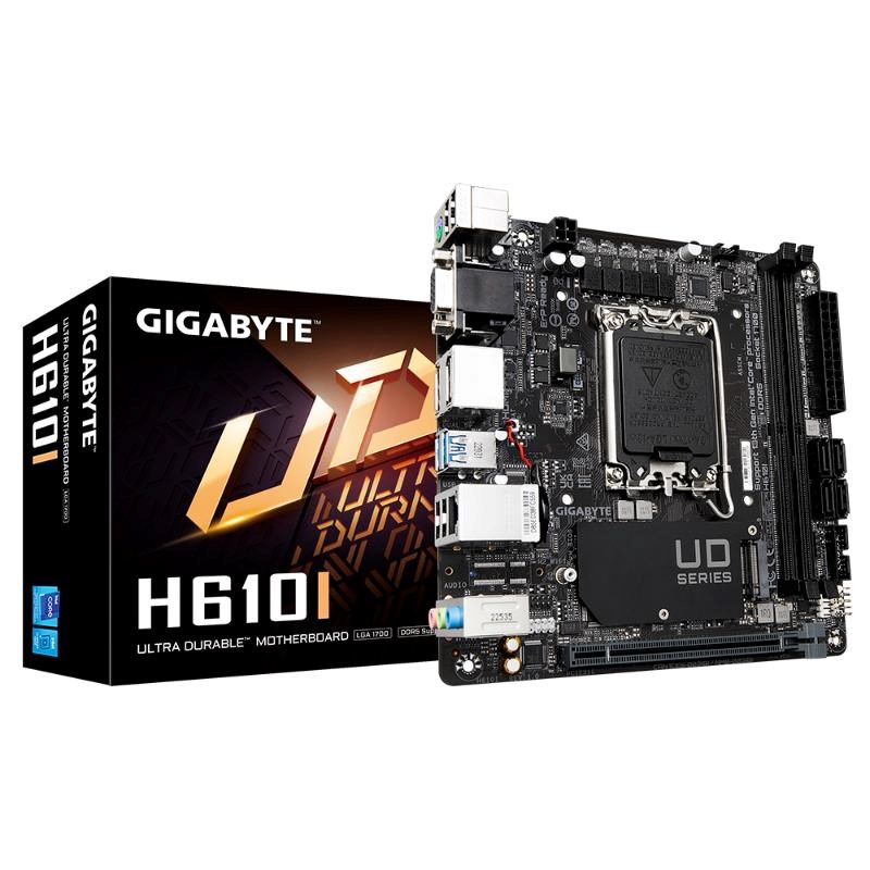 GIGABYTE MB Sc LGA1700 H610I,  Intel H610,  2xDDR5,  2xDP,  1xHDMI,  1xVGA,  Mini-ITX0 