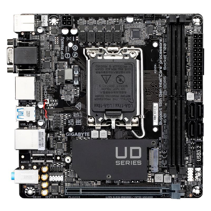 GIGABYTE MB Sc LGA1700 H610I,  Intel H610,  2xDDR5,  2xDP,  1xHDMI,  1xVGA,  Mini-ITX1 