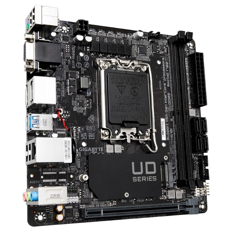 GIGABYTE MB Sc LGA1700 H610I,  Intel H610,  2xDDR5,  2xDP,  1xHDMI,  1xVGA,  Mini-ITX2 