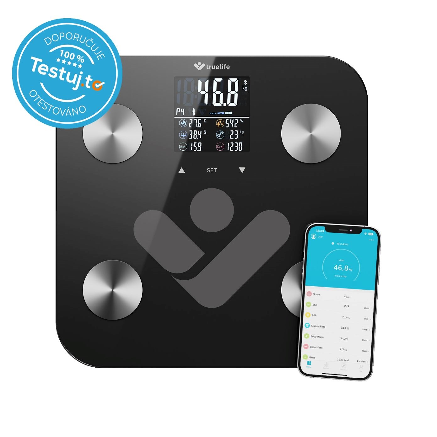 TrueLife FitScale W6 BT - Bioelektrická impedanční bluetooth váha - černá0 