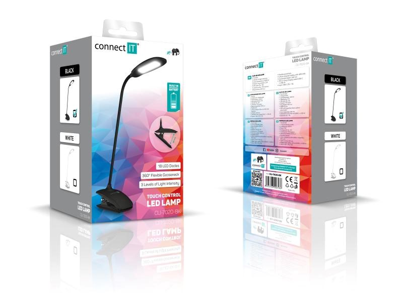 CONNECT IT Stolní LED lampa CLIP s klipem, černá5 