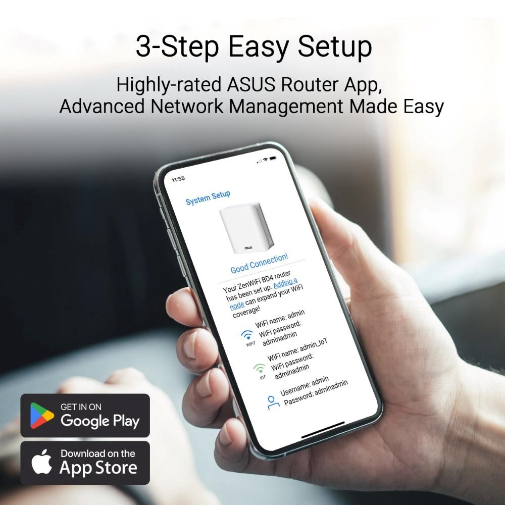 ASUS ZenWifi BD4 2-pack,  WiFi7 Extendable Router,  AiMesh,  2x WAN/ LAN12 