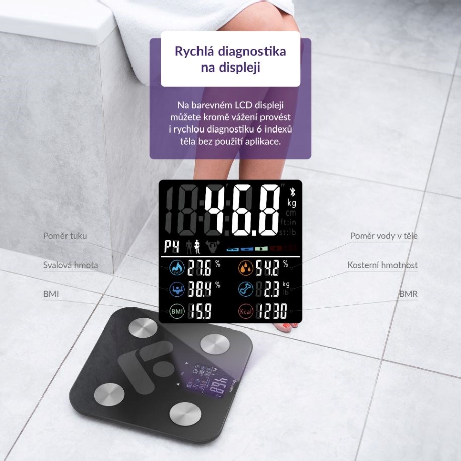 TrueLife FitShape S6 BT - Bioelektrická impedanční bluetooth váha - černá0 