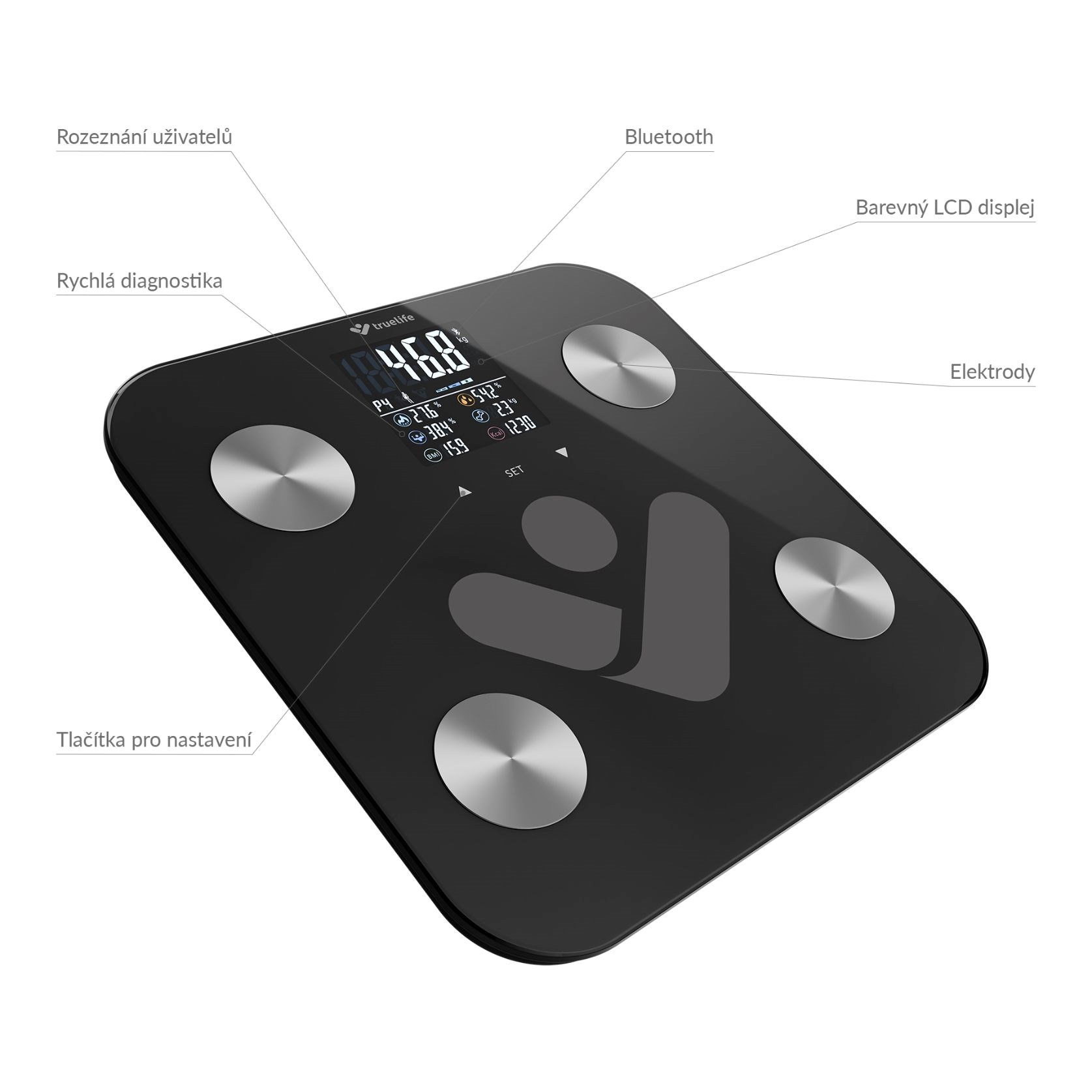 TrueLife FitShape S6 BT - Bioelektrická impedanční bluetooth váha - černá6 